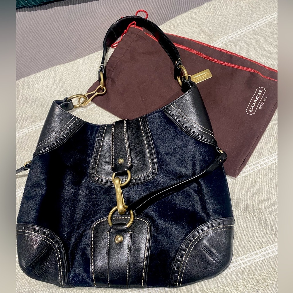 Rare CoachVintage Hampton Haircalf Hobo Leather Bag W/Gold Hardware Cowhide